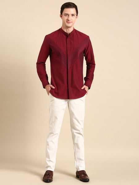 designer shirts for men - maroon cotton