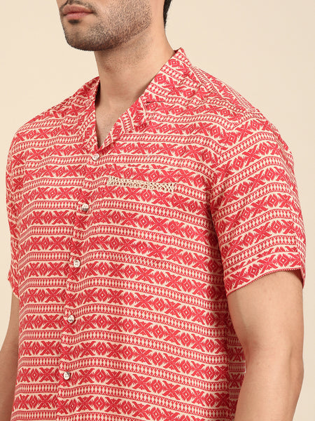Red Printed Muslin Shirt - MM0884