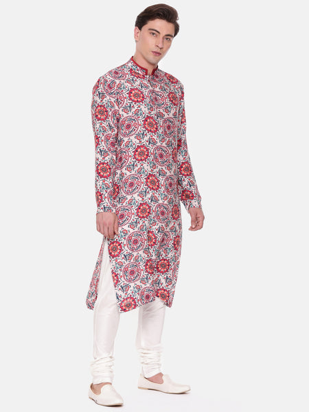 Red Blue Digital Muslin Kurta Set - MMK0577