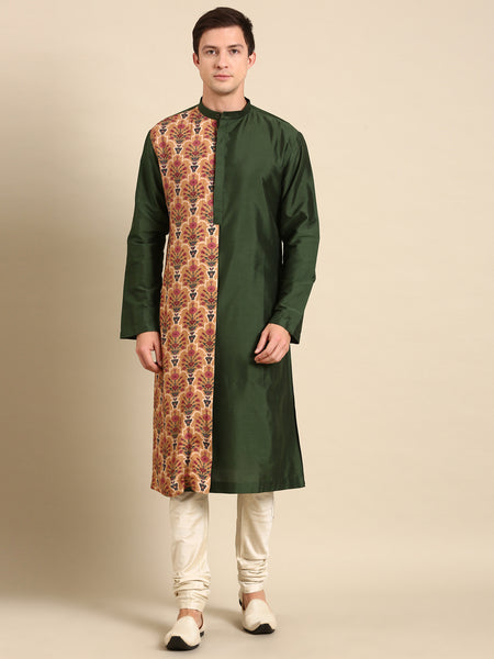 reception dress for men - green designer kurta set