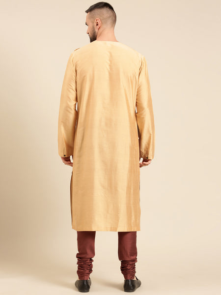 Tri Color Gold Brn Blk Silk Cotton Kurta Set - MMK0600