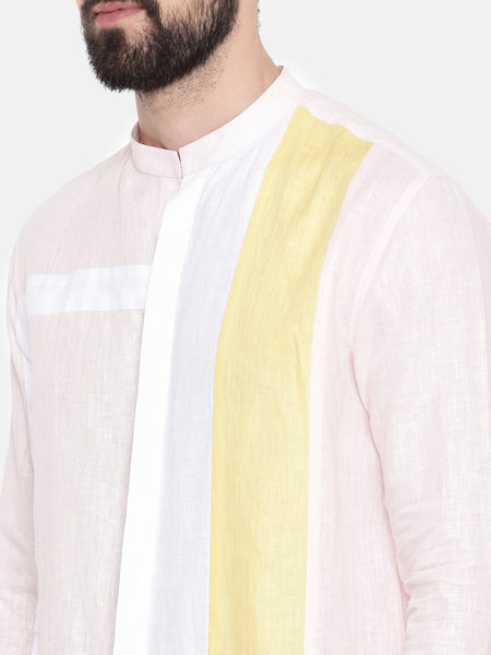 linen shirt - white with yellow pattern