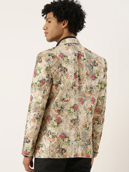 Printed Chanderi Blazer for Men - MMJ058