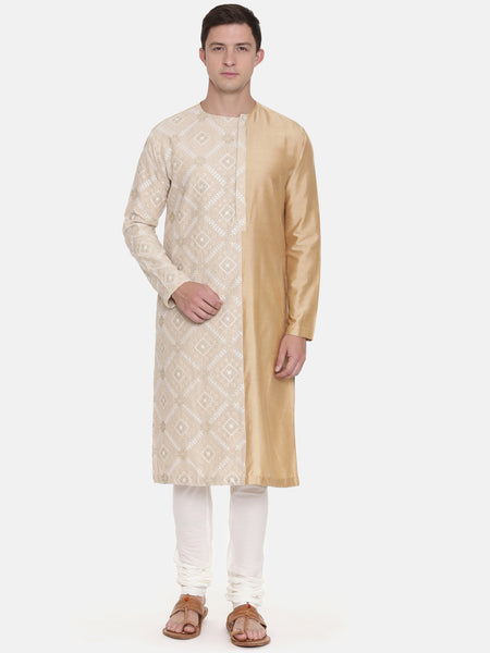 Silk Embroidered Gold Kurta Set - MMK0466