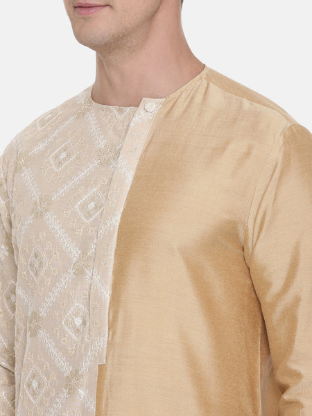 Silk Embroidered Gold Kurta Set - MMK0466