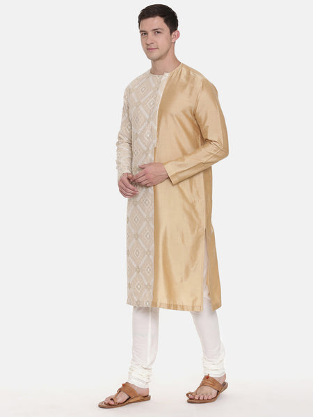 Silk Embroidered Gold Kurta Set - MMK0466