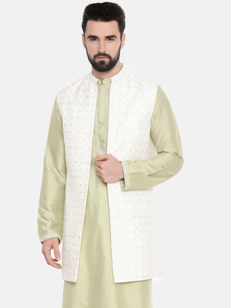 Long Open Chanderi Emb Jacket - MMLOJ005