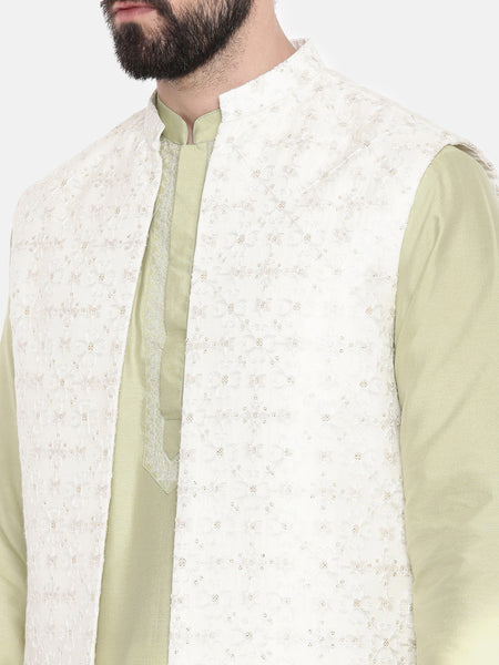 Long Open Chanderi Emb Jacket - MMLOJ005