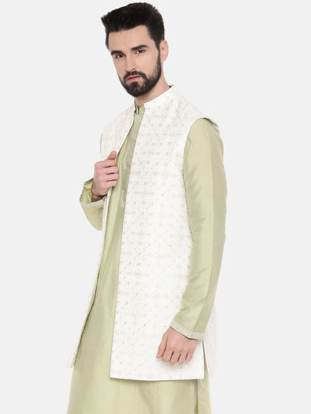 Long Open Chanderi Emb Jacket - MMLOJ005