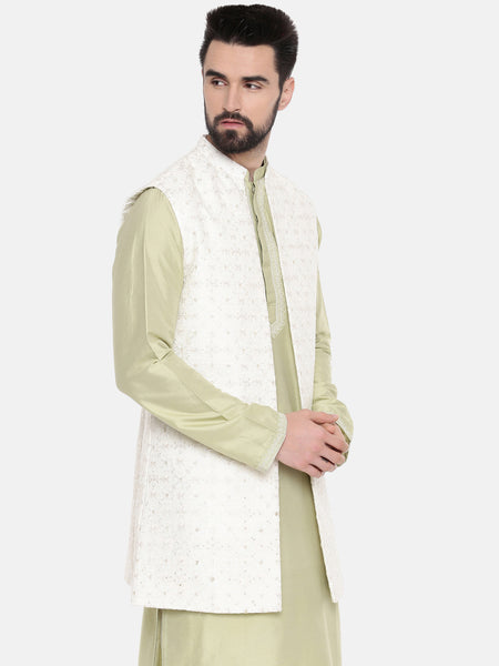 Long Open Chanderi Emb Jacket - MMLOJ005