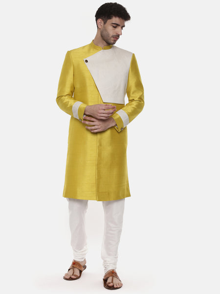 Classic Yellow Silk Slub Sherwani - MMSHR020