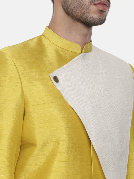Classic Yellow Silk Slub Sherwani - MMSHR020
