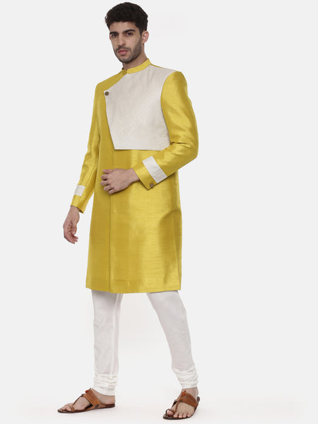 Classic Yellow Silk Slub Sherwani - MMSHR020