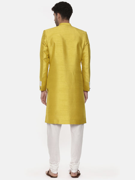 Classic Yellow Silk Slub Sherwani - MMSHR020