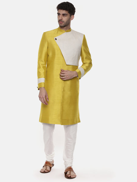 Classic Yellow Silk Slub Sherwani - MMSHR020