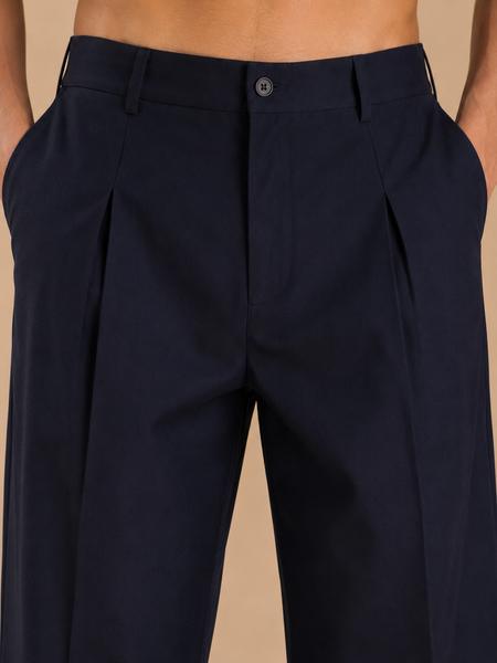 Navy Blue cotton/silk pants (Obsidian Pleated) - MMP0146