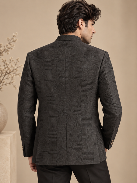 Black Chanderi/Bemberg Silk Bandhgala (The Midnight Shadow) - MMJ0178