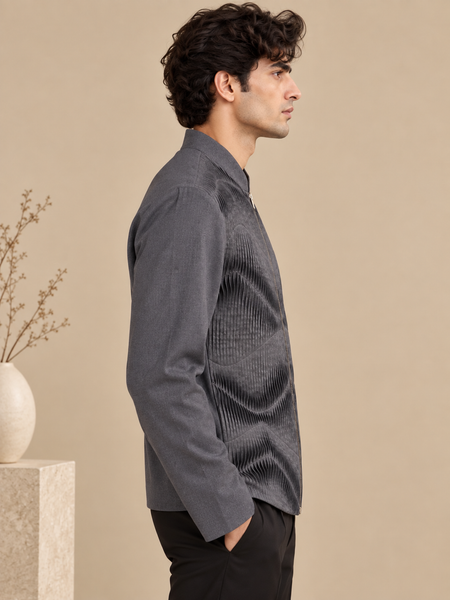 Charcoal Grey malai Cotton Bomber Jacket (The Slate Grey Origami) - MMBJ056