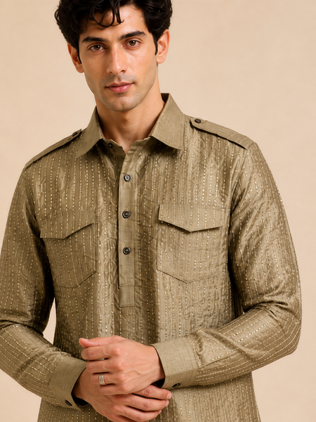 Rust Gold Bemberg Silk Kurta Set (Rust Gold Ganache) - MMK0654