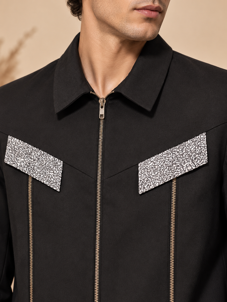 Black & Grey Malai Cotton Bomber Jacket (Onyx Terrazzo) - MMBJ057