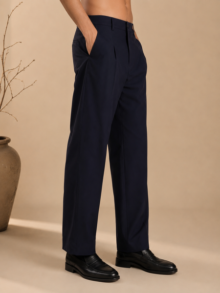 Navy Blue cotton/silk pants (Obsidian Pleated) - MMP0146