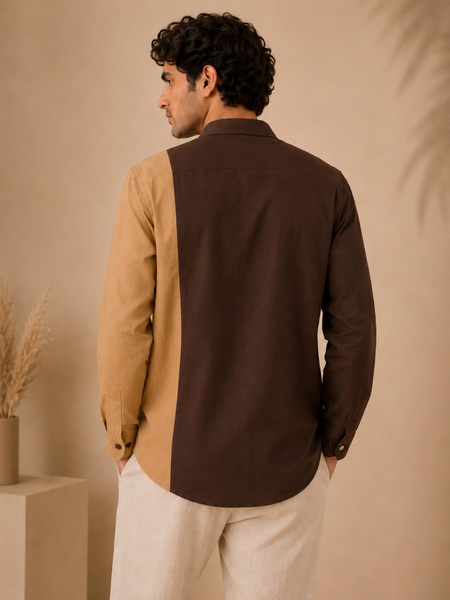 Brown & Beige Malai Cotton Shirt (The Espresso Split) - MM0933
