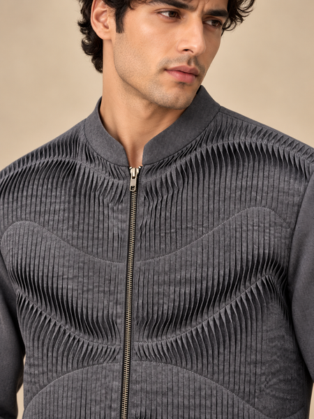 Charcoal Grey malai Cotton Bomber Jacket (The Slate Grey Origami) - MMBJ056