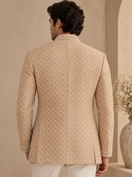 Champagne Sand Chanderi Embroidered Bandhgala - MMJ0179