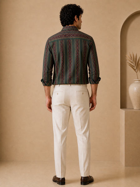 Green Printed Cotton Shirt (Botanical Grid Heritage) - MM0924