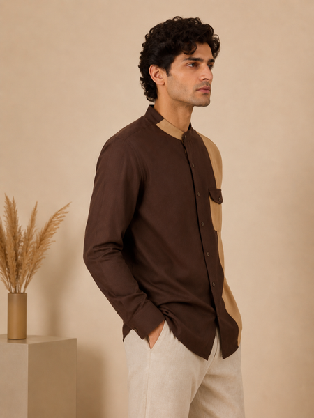 Brown & Beige Malai Cotton Shirt (The Espresso Split) - MM0933