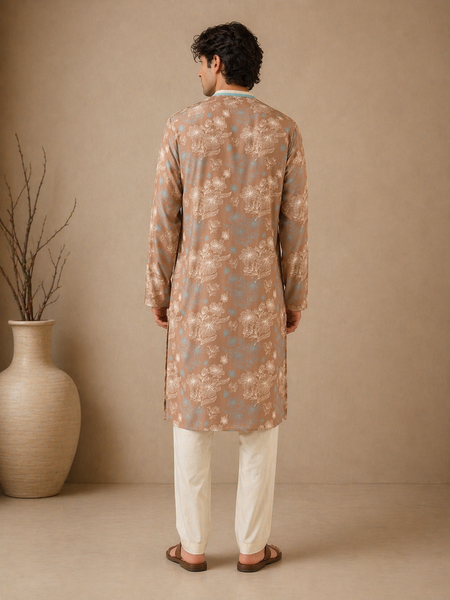 Brown & Blue PrintedMuslin Kurta Set (Monochrome Pulse Duo) - MMK0660