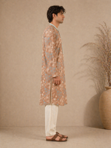 Brown & Blue PrintedMuslin Kurta Set (Monochrome Pulse Duo) - MMK0660