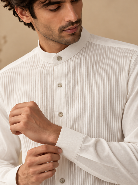 White Malai Cotton Pintux Shirt (The Pristine Cloud) - MMCUS004