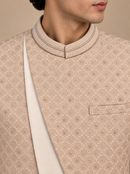 Champagne Sand Chanderi Embroidered Bandhgala - MMJ0179