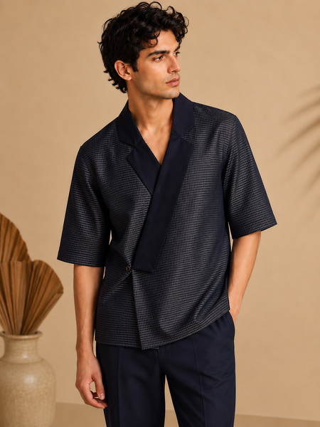 Navy Blue Kota Silk/Cotton Jacket/Coat (The Midnight Kimono) - MMJC001
