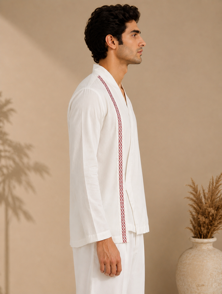 White Malai Cotton Short Kurta (The Ivory Cross-Over) - MMSK076