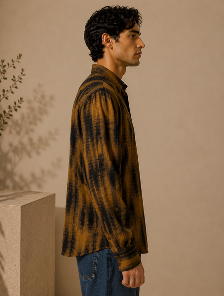 Brown & Black Muslin Printed Shirt (Smoked Honey & Peppercorn Sovereign) - MM0926