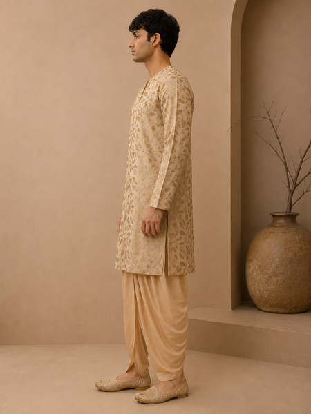 Gold Chanderi Silk Kurta Set (The Gilded Leaf) - MMK0672