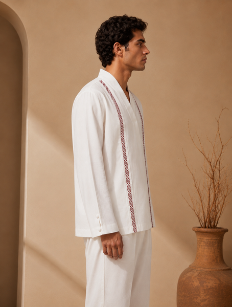 White Malai Cotton Short Kurta (The Ivory Cross-Over) - MMSK076