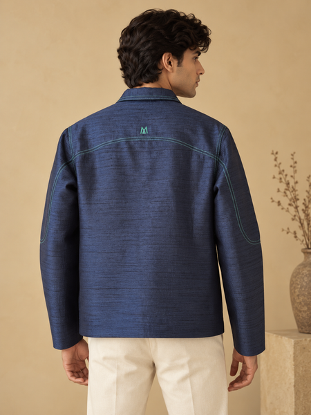 Indigo Bemberg Silk Bomber Jacket (The Blue Iris) - MMBJ059