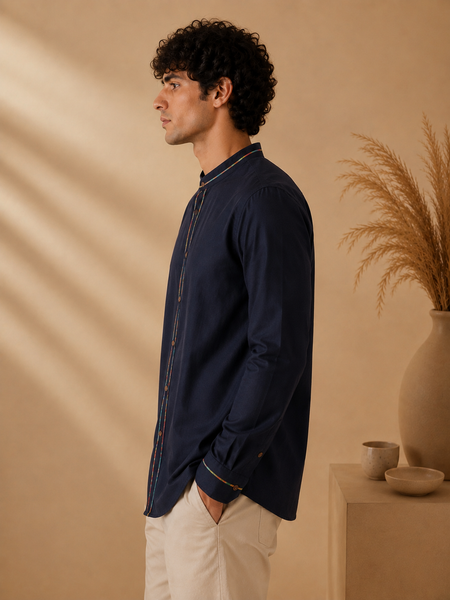 Blue Malai Cotton/Chanderi Shirt - MM0938