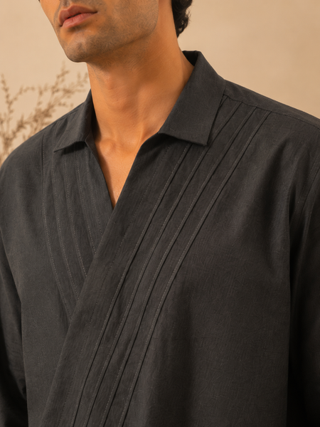Grey Malai Cotton Shirt (Charcoal Pleated Wrap) - MM0937