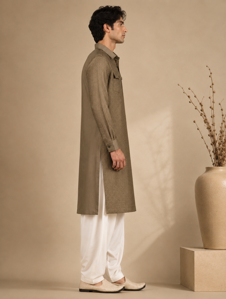 Rust Gold Bemberg Silk Kurta Set (Rust Gold Ganache) - MMK0654