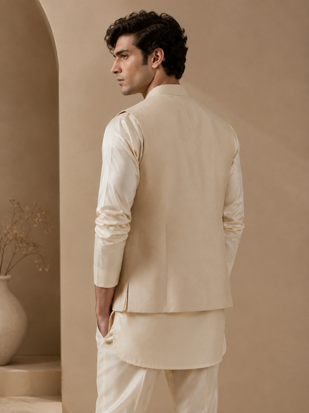 Beige Cotton/Silk Short-Open Jacket (The White Truffle & Champagne) - MMSOJ028