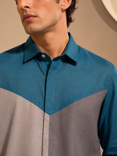 Blue & Grey Malai Cotton Shirt (Atlantic Sea Salt) - MM0929