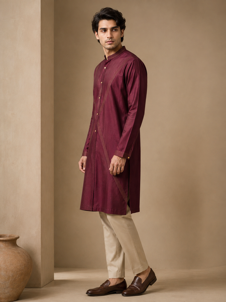Wine Dola Silk Kurta Set (The Mulberry Compote) - MMK0657
