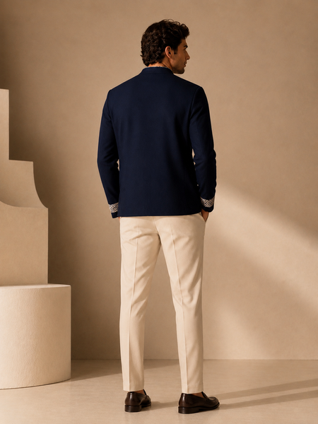 Blue Malai Cotton Bomber Jacket (Iced Navy Meridian) - MMBJ050