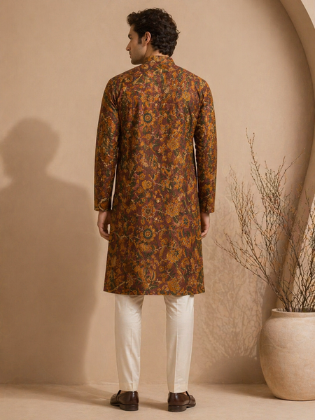 Brown Printed Chanderi Kurta Set (Heritage Vanguard) - MMK0667