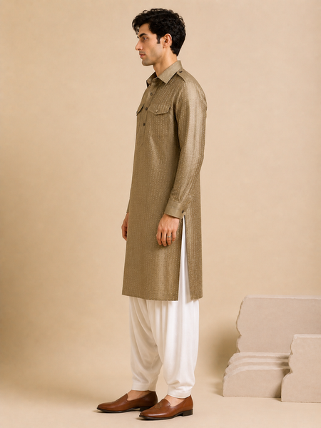 Rust Gold Bemberg Silk Kurta Set (Rust Gold Ganache) - MMK0654