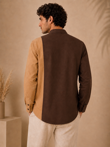 Brown & Beige Malai Cotton Shirt (The Espresso Split) - MM0933